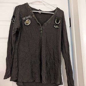 Torrid - Waffle Knit Long sleeved patched shirt - Olive Green - 1/XL
